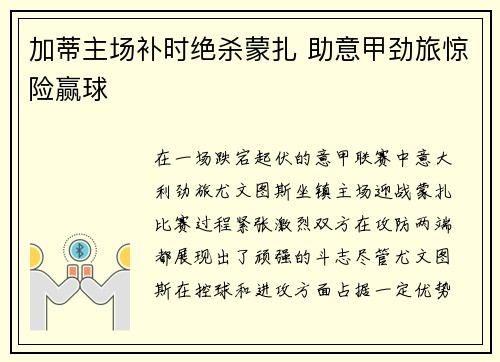 加蒂主场补时绝杀蒙扎 助意甲劲旅惊险赢球